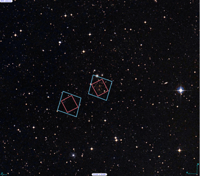 The locations of Hubble’s observations of the Abell 370 galaxy cluster (right) and the adjacent parallel field (left)