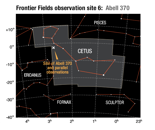 Location of the Abell 370 galaxy cluster field and its parallel field in the constellation Cetus. 